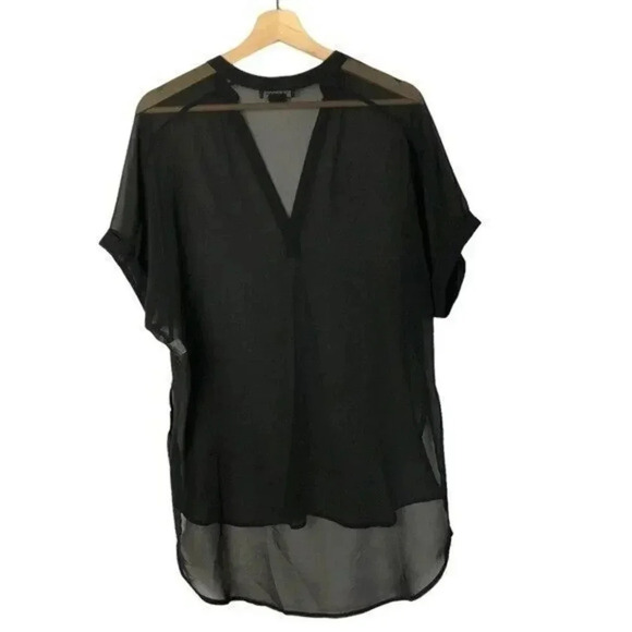 Trouve Black V-Neck Chiffon High Low Short Sleeve Blouse XS - Picture 2 of 3